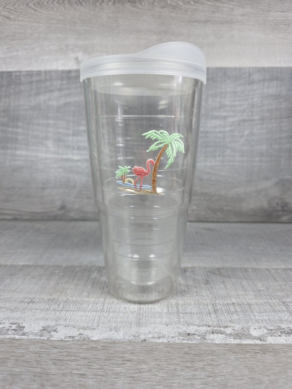 Tervis Tumbler Pink Flamingo Palm Tree Patch 24 oz Tumbler Beach Nautical b134